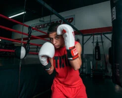 TITLE Boxing All Heart Bag Gloves 2.0 - White/Red/Black Genuine Leather GEL Training Gloves -Title Boxing Store AHABG2WHRD 1