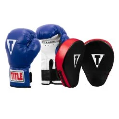 TITLE Classic Adult & Youth Boxing Gloves + Mitts Training Bundle - Red/Black -Title Boxing Store BNDL3 BL TITLE Classic Adult Youth Boxing Gloves Mitts Training Bundle
