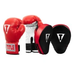 TITLE Classic Adult & Youth Boxing Gloves + Mitts Training Bundle - Red/Black -Title Boxing Store BNDL3 RD TITLE Classic Adult Youth Boxing Gloves Mitts Training Bundle