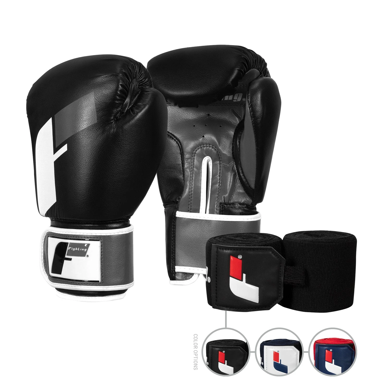 Fighting Sports Big Logo Bag Gloves and 180β Semi-Elastic Hand Wraps Bundle - Professional Training Set 1 Fighting Sports Big Logo Bag Gloves and 180β Semi-Elastic Hand Wraps Bundle - Professional Training Set