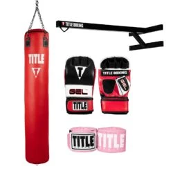 TITLE MMA Training Bundle - Gel Wristband Heavy Bag Gloves, Banana Bag, Hand Wraps & Wall Mount -Title Boxing Store BNDL9 PK TITLE MMA Training Bundle Pink new