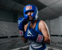 USA Boxing Official Amateur Competition Headgear – Blue with Cheek Protectors & 4-Layer Foam -Title Boxing Store CACHXBL 1