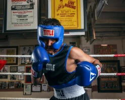 USA Boxing Official Amateur Competition Headgear – Blue with Cheek Protectors & 4-Layer Foam -Title Boxing Store CACHXBL 3 1