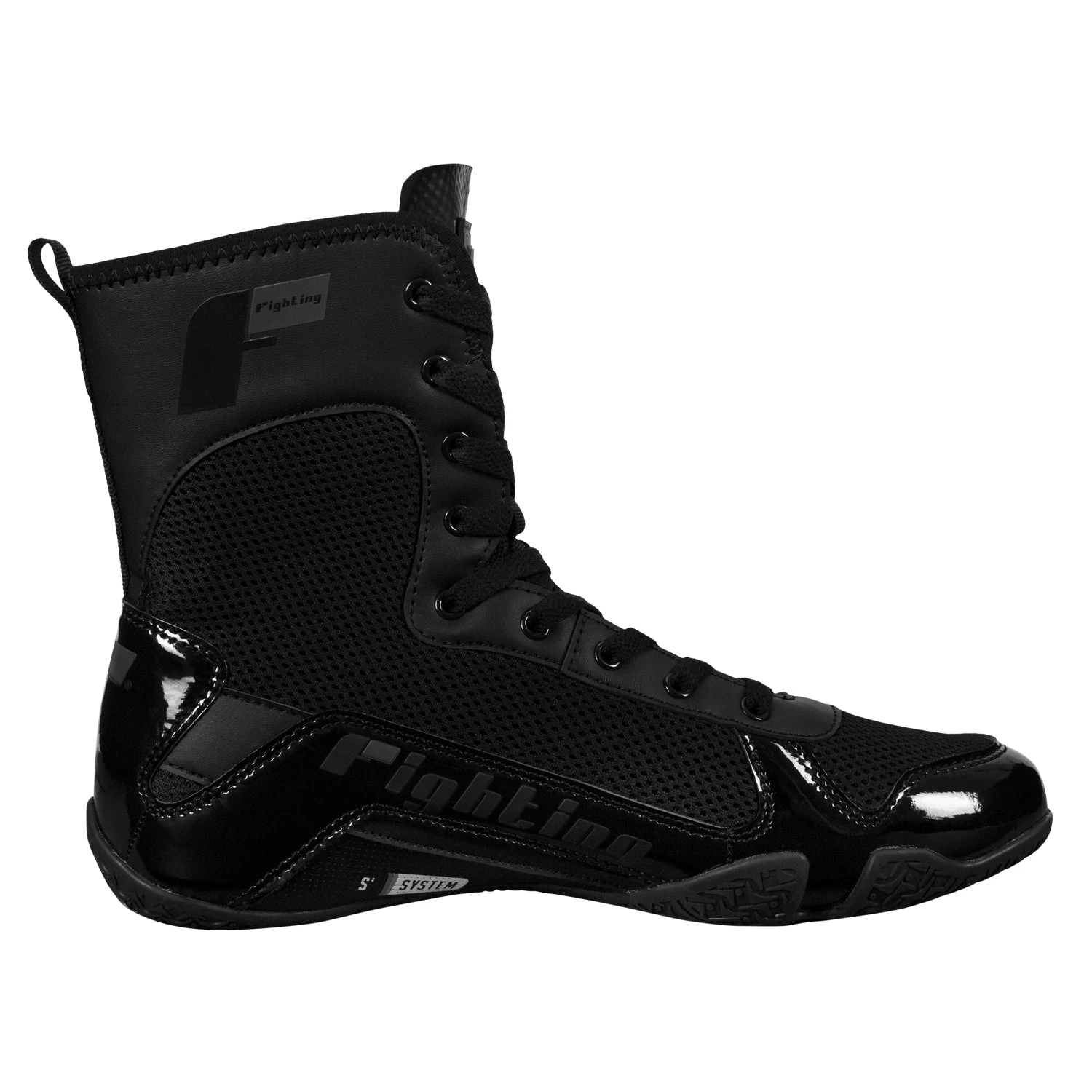 Fighting S2 GEL Superior Boxing Shoes - Black Patent and Nubuck Mid-Top Pro Ring Shoes 3 Fighting S2 GEL Superior Boxing Shoes - Black Patent and Nubuck Mid-Top Pro Ring Shoes - Image 3
