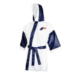 Fighting Sports Full-Length Boxing Robe - Black with White Trim - Professional Entrance Gear -Title Boxing Store FFLR WH BL 1