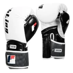 Fighting Sports S2 GEL Power Bag Gloves – Black/White Leather with Dura-Gleam Inserts -Title Boxing Store FSPGBG WH BK 002