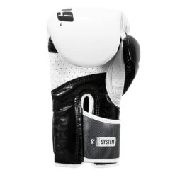 Fighting Sports S2 GEL Power Bag Gloves – Black/White Leather with Dura-Gleam Inserts -Title Boxing Store FSPGBG WH BK 004