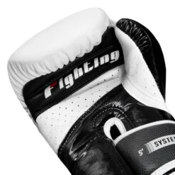 Fighting Sports S2 GEL Power Bag Gloves – Black/White Leather with Dura-Gleam Inserts -Title Boxing Store FSPGBG WH BK 005