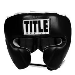 TITLE Boxing Black Leather Sparring Bundle – FTHG Headgear and Deluxe Groin Protector Plus 2.0 Set -Title Boxing Store FTHG BK 2 TITLE Boxing Headgear and Groin Protector Bundle