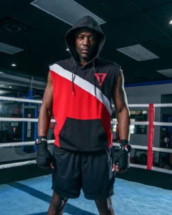 TITLE Boxing Split Combat Sleeveless Hoodie – Black and Grey Athletic Performance Training Vest -Title Boxing Store LTA10RDBK 2