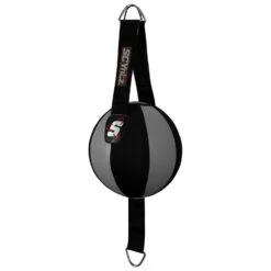 SCYntz Grey and Black 10-Inch Leather Double End Bag – 8-Panel Precision Speed Target -Title Boxing Store SCYDEB GR BK 2