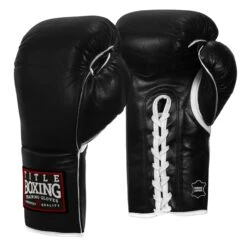 TITLE Boxing Old School Leather Lace-Up Sparring Boxing Gloves 16 TITLE Boxing Old School Leather Lace-Up Sparring Boxing Gloves -Title Boxing Store TITLE Boxing Old School Leather Lace Up Sparring Gloves side view OSLSG BK 2