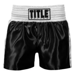 TITLE Boxing Professional Women’s Satin Striped Boxing Trunks -Title Boxing Store TPBTW2 BK WH 2
