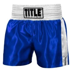 TITLE Boxing Professional Women’s Satin Striped Boxing Trunks -Title Boxing Store TPBTW2 BL WH 1
