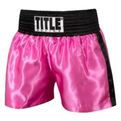 TITLE Boxing Professional Women’s Satin Striped Boxing Trunks -Title Boxing Store TPBTW2 PK BK 1