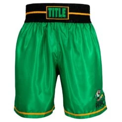 WBC By TITLE Boxing Professional Boxing Trunks - WBC Green Waistband Poly-Satin Competition Shorts -Title Boxing Store WBCBT GN BK 2