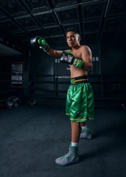 WBC By TITLE Boxing Professional Boxing Trunks - WBC Green Waistband Poly-Satin Competition Shorts -Title Boxing Store WBCBTGR 1