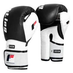 Fighting Sports S2 GEL Power Bag Gloves – Black/White Leather with Dura-Gleam Inserts -Title Boxing Store fspgbg bk wh 0002