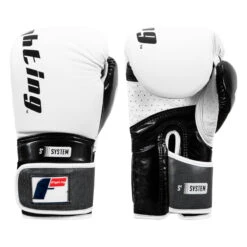 Fighting Sports S2 GEL Power Bag Gloves – Black/White Leather with Dura-Gleam Inserts -Title Boxing Store fspgbg wh bk 001