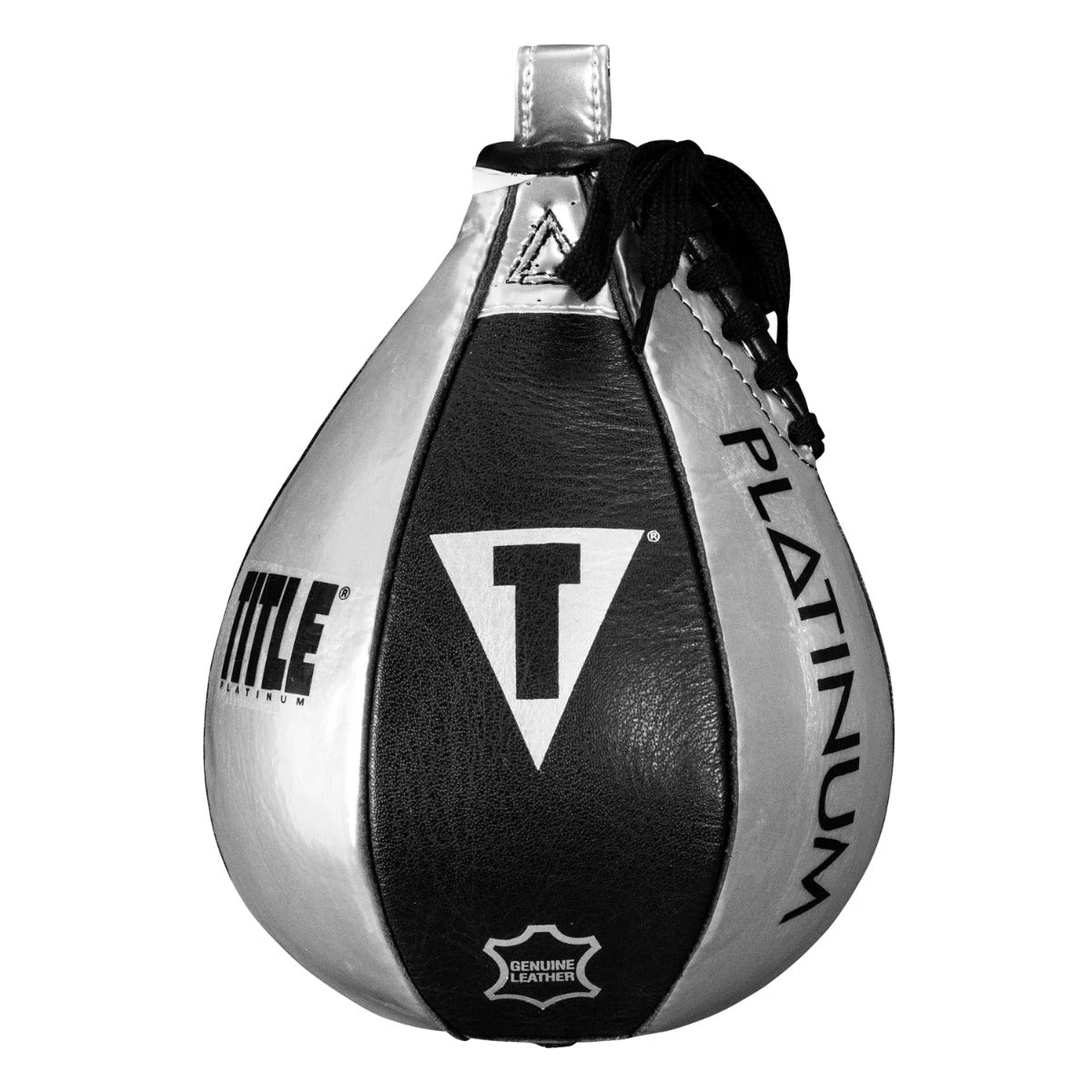TITLE Platinum Momentous Speed Bag - Silver & Black Genuine Leather Pro Punching Bag 1 TITLE Platinum Momentous Speed Bag - Silver & Black Genuine Leather Pro Punching Bag
