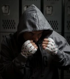 TITLE Boxing Premier Tape – White Water-Repellent Cotton Blend Athletic Hand Wrap Tape -Title Boxing Store prbxt action 2