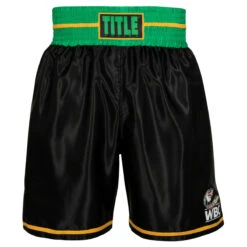 WBC By TITLE Boxing Professional Boxing Trunks - WBC Green Waistband Poly-Satin Competition Shorts -Title Boxing Store wbcbt bk gn 2